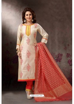 Off White Embroidered Designer Straight Salwar Suit