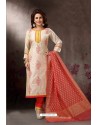 Off White Embroidered Designer Straight Salwar Suit