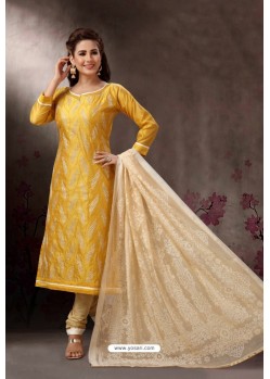 Yellow Embroidered Designer Straight Salwar Suit