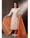 Off White Embroidered Designer Straight Salwar Suit