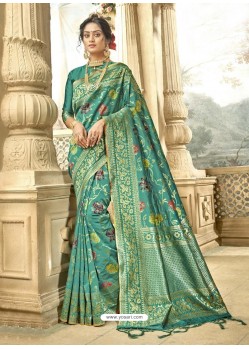 Aqua Mint Designer Art Silk Sari