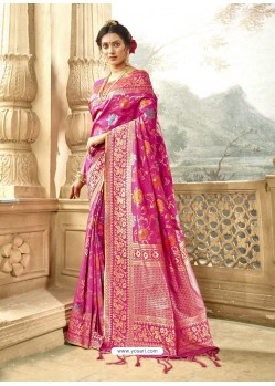Magenta Designer Art Silk Sari
