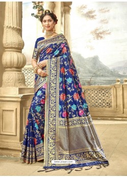 Dark Blue Designer Art Silk Sari
