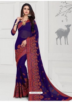 Royal Blue Designer Georgette Sari