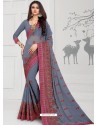 Aqua Grey Designer Georgette Sari