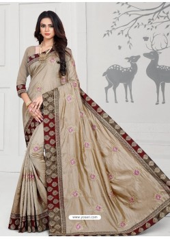 Light Beige Designer Silk Sari
