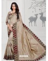 Light Beige Designer Silk Sari