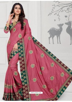 Light Pink Designer Silk Sari