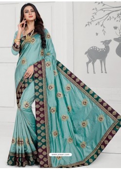 Sky Blue Designer Silk Sari