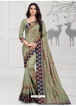 Olive Green Designer Silk Sari