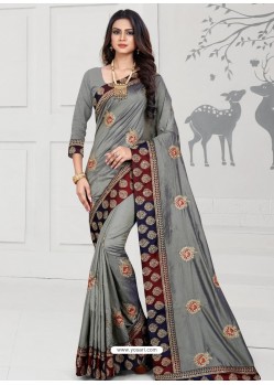 Grey Designer Silk Sari