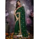 Dark Green Heavy Embroidered Designer Silk Sari