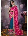 Peacock Blue Heavy Embroidered Designer Silk Sari