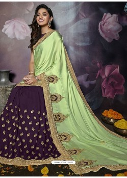 Purple Heavy Embroidered Designer Silk Sari