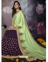 Purple Heavy Embroidered Designer Silk Sari