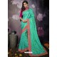 Firozi Heavy Embroidered Designer Silk Sari