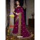 Deep Wine Heavy Embroidered Designer Silk Sari