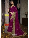 Deep Wine Heavy Embroidered Designer Silk Sari