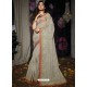 Light Beige Heavy Embroidered Designer Silk Sari