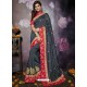 Grey Heavy Embroidered Designer Silk Sari