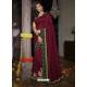 Wine Heavy Embroidered Designer Silk Sari