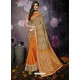 Beige Heavy Embroidered Designer Silk Sari