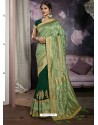Dark Green Heavy Embroidered Designer Silk Sari