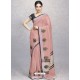 Dusty Pink Heavy Embroidered Designer Silk Sari