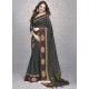 Carbon Heavy Embroidered Designer Silk Sari