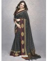 Carbon Heavy Embroidered Designer Silk Sari