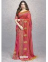 Peach Heavy Embroidered Designer Silk Sari