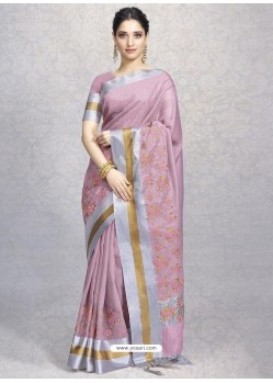 Mauve Heavy Embroidered Designer Silk Sari