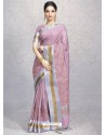 Mauve Heavy Embroidered Designer Silk Sari