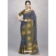 Navy Blue Heavy Embroidered Designer Silk Sari