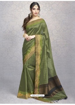 Mehendi Heavy Embroidered Designer Silk Sari