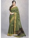 Mehendi Heavy Embroidered Designer Silk Sari