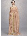 Light Brown Heavy Embroidered Designer Silk Sari