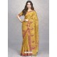 Yellow Heavy Embroidered Designer Silk Sari