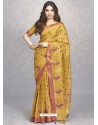 Yellow Heavy Embroidered Designer Silk Sari