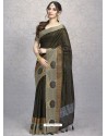 Black Heavy Embroidered Designer Silk Sari