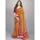 Orange Heavy Embroidered Designer Silk Sari