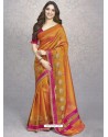 Orange Heavy Embroidered Designer Silk Sari