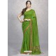 Parrot Green Heavy Embroidered Designer Silk Sari