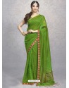 Parrot Green Heavy Embroidered Designer Silk Sari