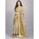 Beige Heavy Embroidered Designer Silk Sari