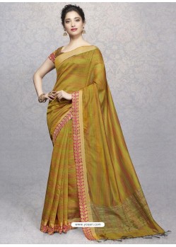 Marigold Heavy Embroidered Designer Silk Sari