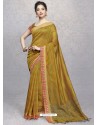 Marigold Heavy Embroidered Designer Silk Sari