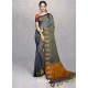 Blue Heavy Embroidered Designer Silk Sari