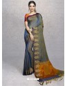 Blue Heavy Embroidered Designer Silk Sari