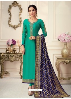 Buy Aqua Mint Embroidered Designer Churidar Salwar Suit | Churidar ...